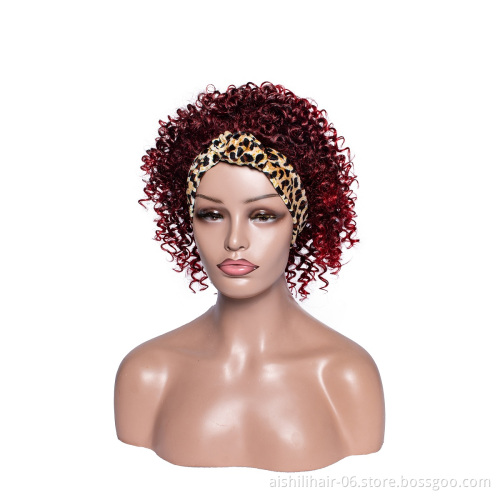wholesale vendors headband wigs afro curly ombre burgundy to red color headband synthetic hair wigs for black women